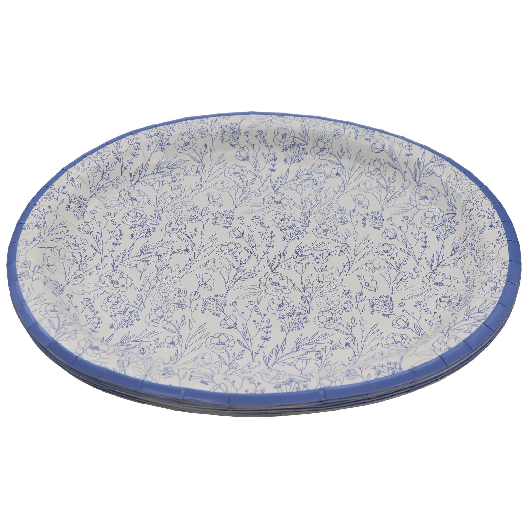 Next Chapter 12.25" Blue & White Floral Oval Paper Plates, 10ct. by Celebrate It™